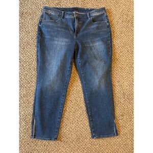 Talbots Slim Ankle Jeans Womens 16W Dark Wash Rhinestone Hem Slit Denim Blue